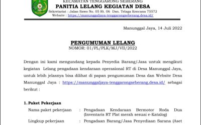 Pengumuman Lelang Pengadaan Untuk Operasional RT
